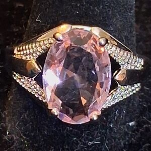 Elegant Sterling SilverWomen's Ring With Pink Oval Stone Size 9 3/4